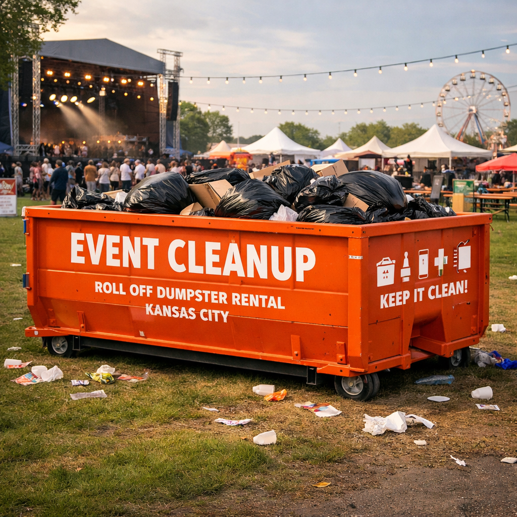 Event cleanup dumpster rental Kansas City roll off dumpster container for event waste