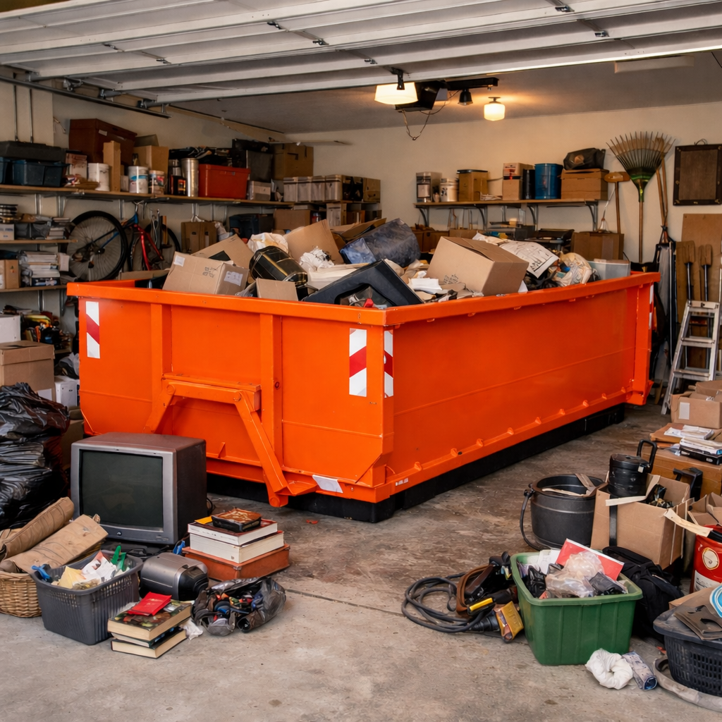 Garage cleanout dumpster rental Kansas City roll off dumpster container for garage debris removal